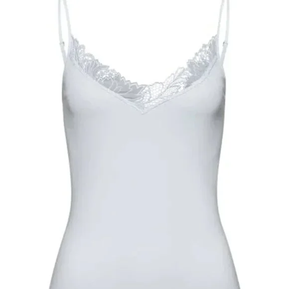 HANRO Anne Lace-Trim Cotton Cami Top in Cool Blue Size Large NWT